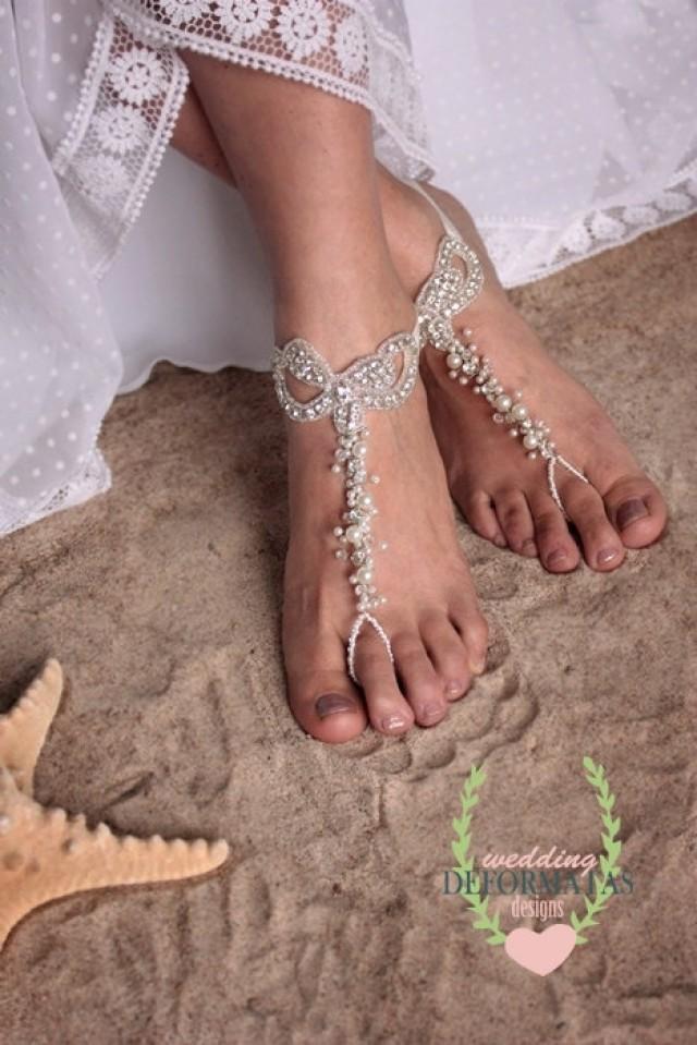 Beach Wedding Foot Jewelry, Foot Thong,Bare Foot Sandals, Bridal Foot ...