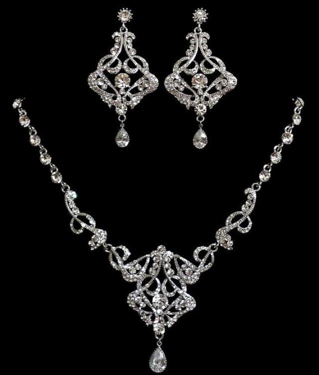 Art Deco Bridal Jewelry, Statement Necklace, Chandelier Earrings ...