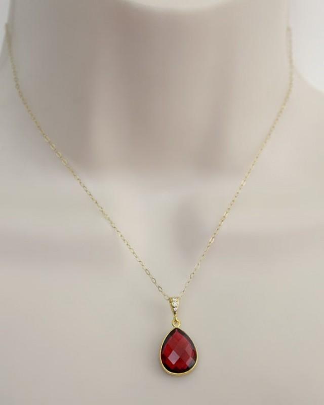 Genuine Ruby Gemstone Necklace, Dainty Gold Necklace, July Birthstone ...