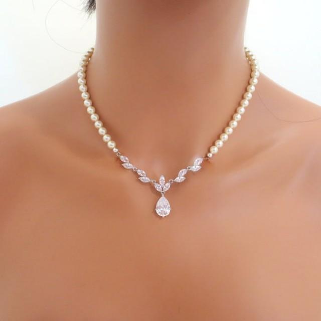 Pearl Bridal Necklace SET, Crystal Wedding Necklace Necklace, Crystal ...