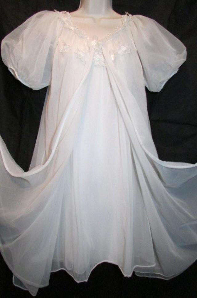 Vintage MOLLA KAYE Nightgown Robe Set Peignoir Lingerie White Nylon ...