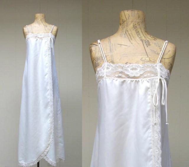 Vintage 1980s Givenchy Negligee / 80s Ivory Satin Lace Maxi Nightgown ...
