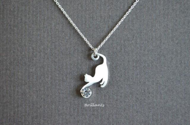 Swarovski Crystal Cat Necklace In Silver, Kitty Necklace, Animal ...
