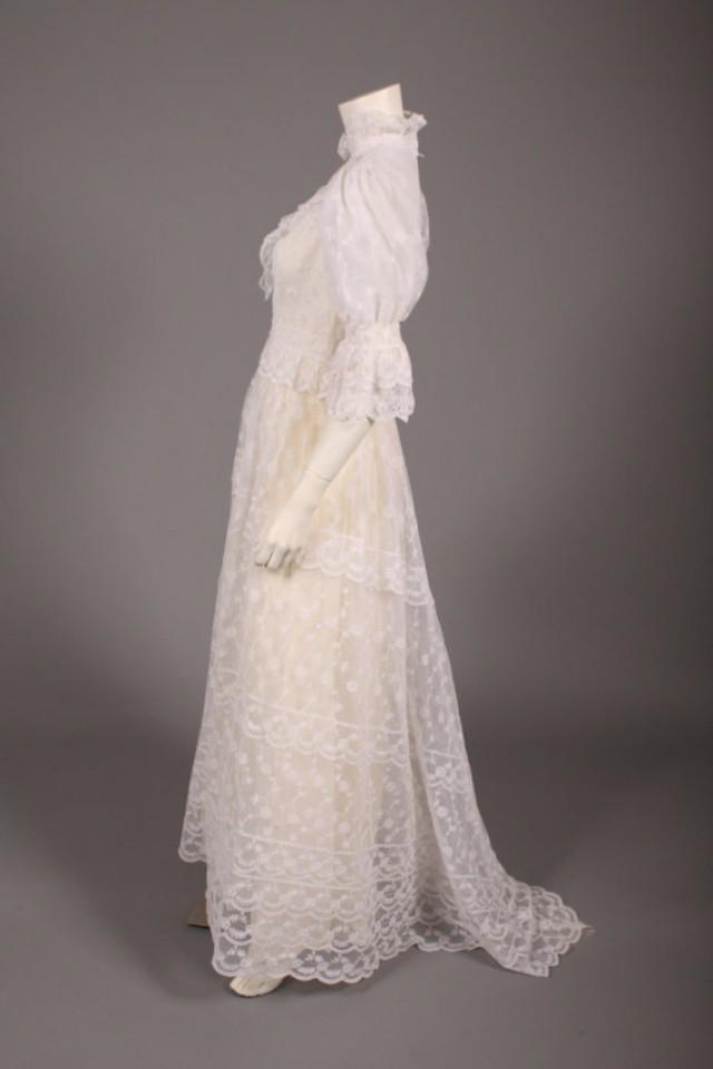 1970s Wedding Dress - 70s Lace Wedding Dress - High Neck Bridal Gown ...