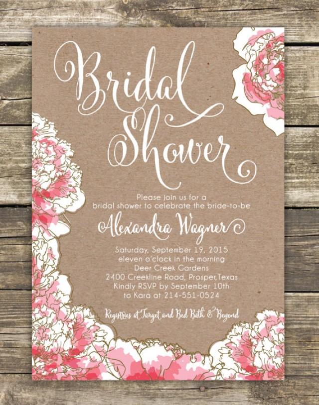 Printed Bridal Shower Invitation - Romantic Pink Peony Floral - Bridal ...