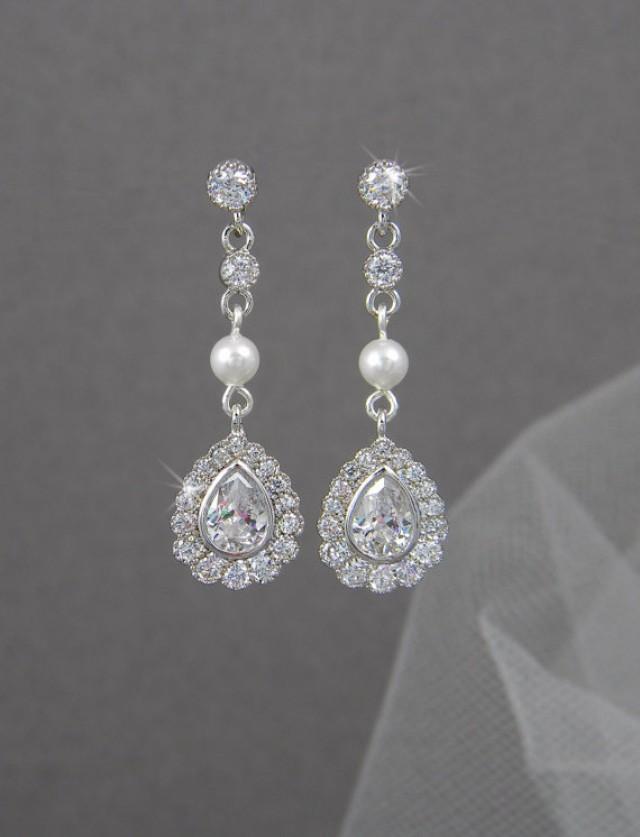 Vintage Style Pearl Crystal Bridal Earrings, Swarovski Crystal Wedding ...