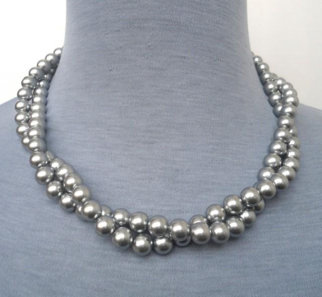 Gray Pearl Necklace,Two Strands Pearl Necklace,18 Inches Pearl Necklace ...