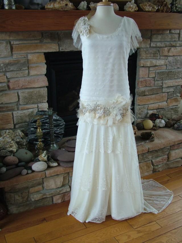 Original 1920s Inspired Wedding Dress Flapper Gown Beaded Antique Lace ...