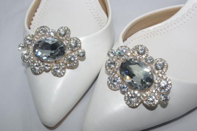 Crystal Gold Bridal Shoe Clip-ons, Crystal Wedding Shoe Clips, Oval ...