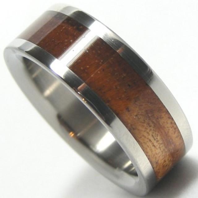 Koa Wood Wedding Band Ring Custom Designed Titanium Aircraft-Grade Size ...