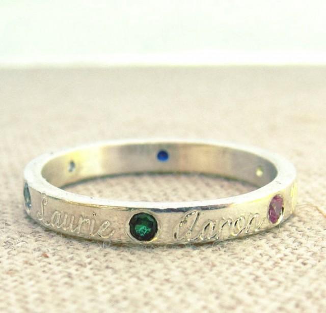 Silver Mother's Birthstone Ring - Name And Birthstone Ring - Mother ...