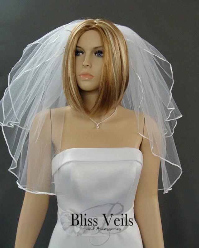 Ribbon Edge Wedding Veil, Waist Length Bridal Veil, 2 Layer Veil ...