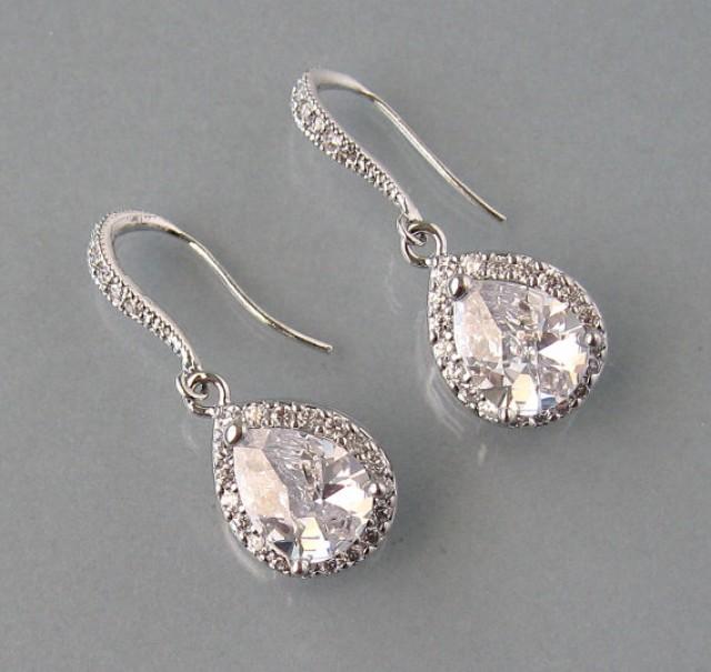 Cubic Zirconia In Rhodium Plated, Bridal Earrings, Drop Zirconia ...