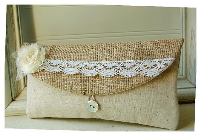 Bridesmaid Gift Burlap And Lace Clutch Purse Rustic Wedding Bag Travel ...