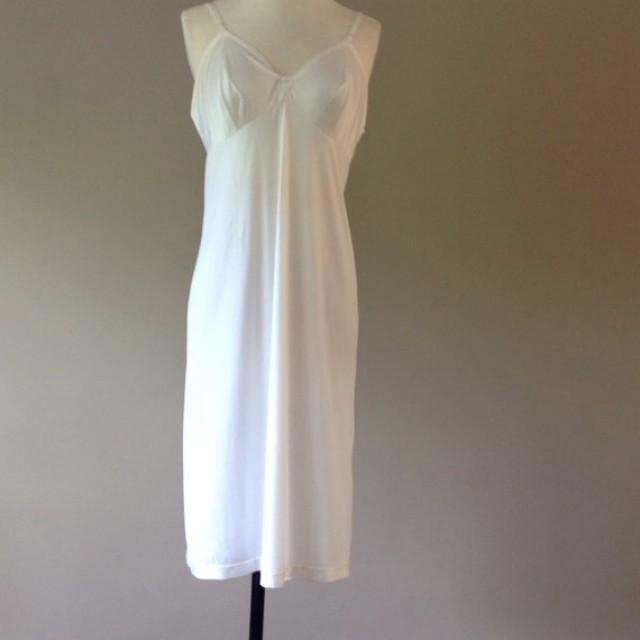 36 / Full Slip / Dress / White Nylon With Lace / Vintage Shapewear ...