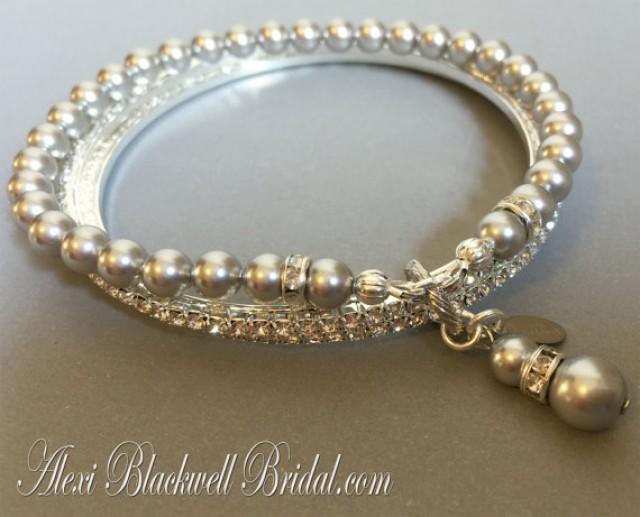 Bridesmaid Bracelet Bangle Trio With Rhinestone And Pearl In Light Grey ...