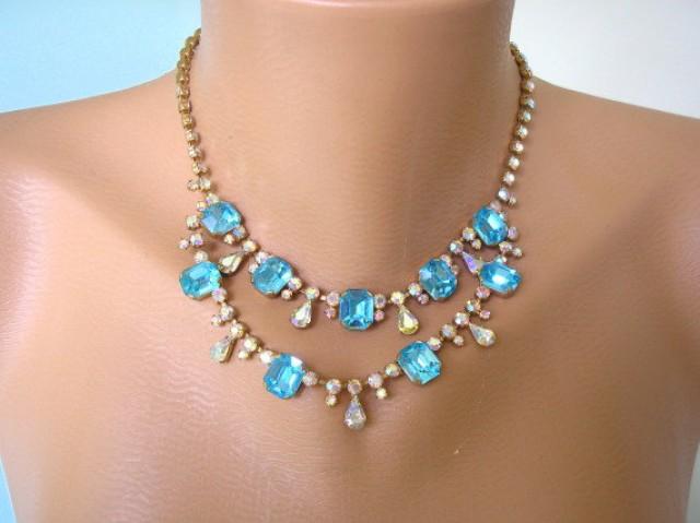 TURQUOISE Rhinestone Necklace Great Gatsby Art Deco Wedding Necklace ...