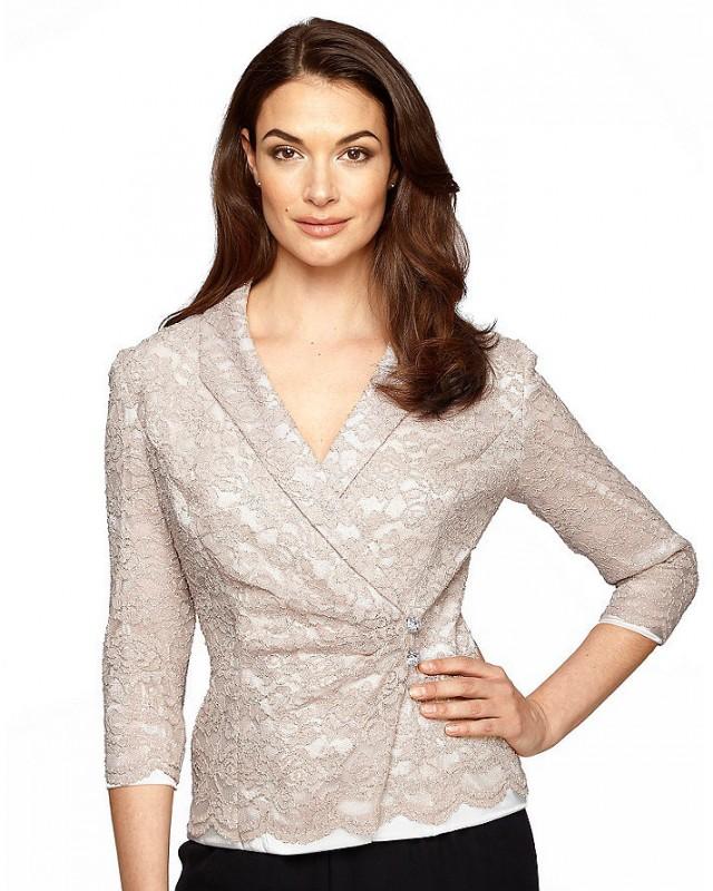 Alex Evenings Lace Shawl-Collar Ruched Blouse #2362586 - Weddbook