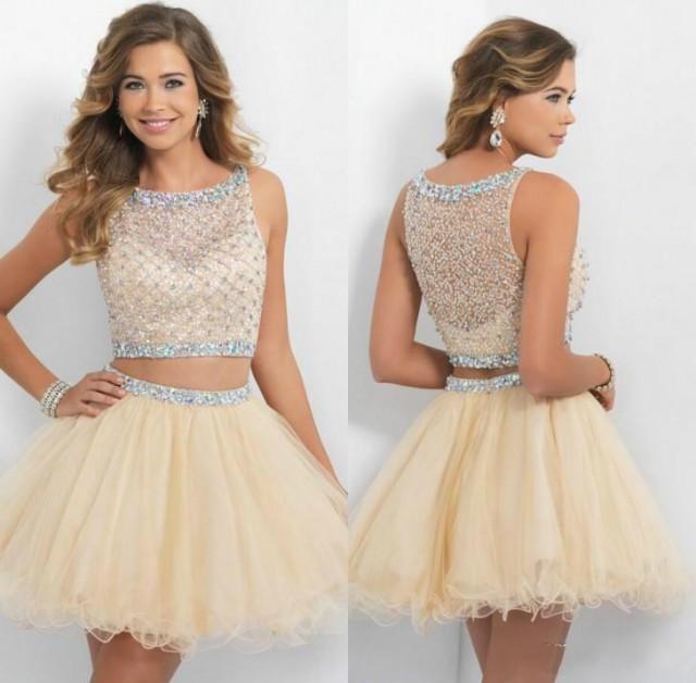 Fashion 2016 Champagne Short Homecoming Dresses Two Piece Prom Dresses ...