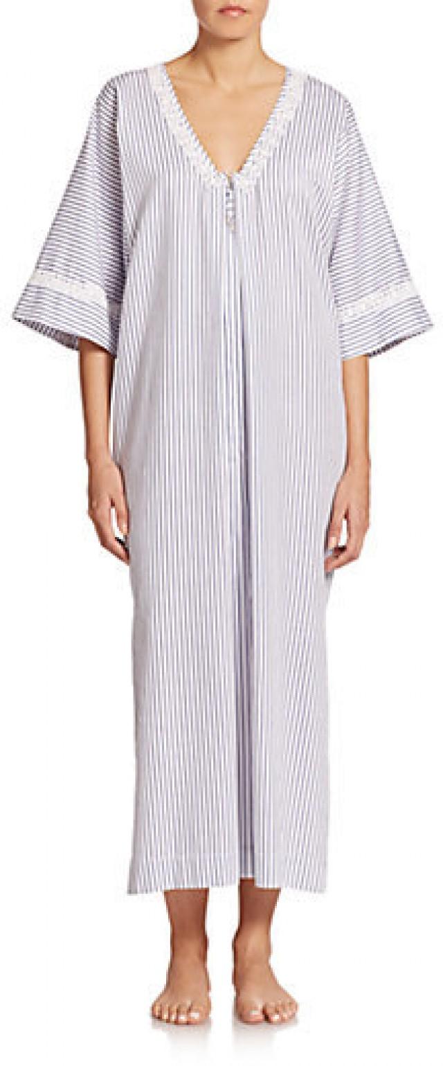 Oscar De La Renta Sleepwear Crochet-Trim Striped Sleep Gown #2364365 ...