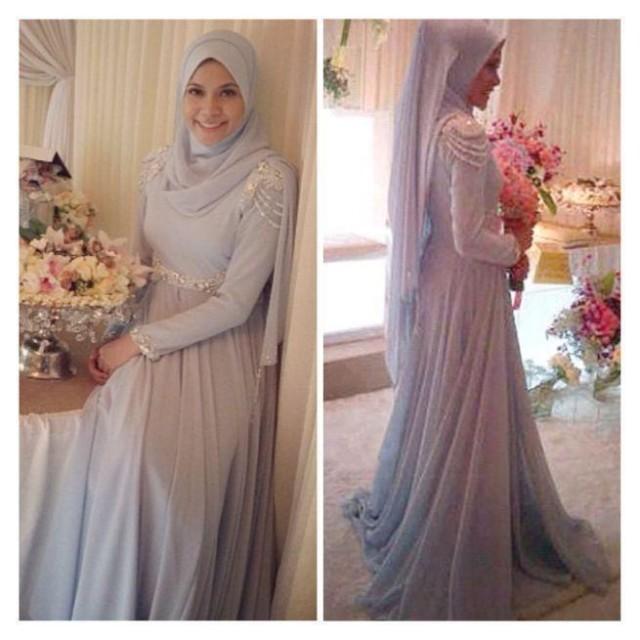 Elegant Chiffon Muslim Wedding Dressses 2015 Long Sleeve High Neckline ...