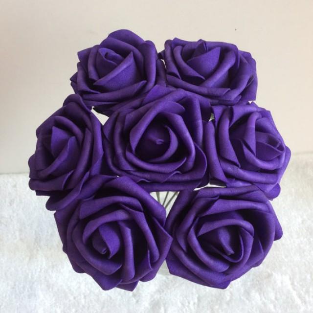 100 Pcs Dark Purple Wedding Flowers Artificial Foam Roses Diameter 3 ...
