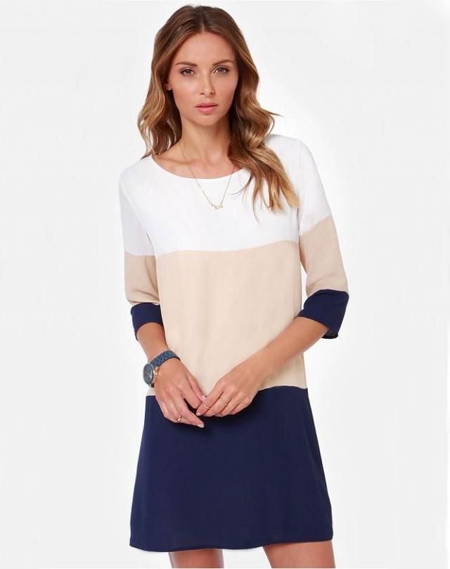 White Apricot Navy Color Block Dress - Sheinside.com #2364708 - Weddbook