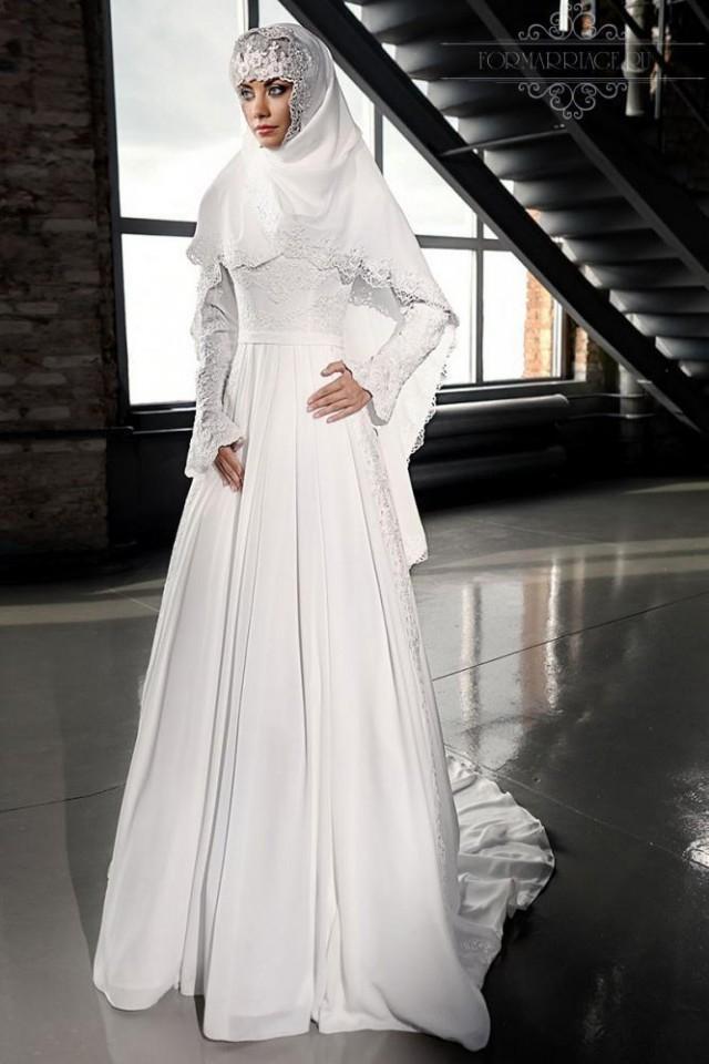 Exquisite High Neck 2016 Muslim Wedding Dresses With Long Sleeve Satin ...