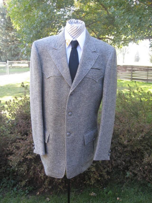 Vintage Men's Western Cut Lined Gray Wool Tweed Blazer/ Tweed Sport ...