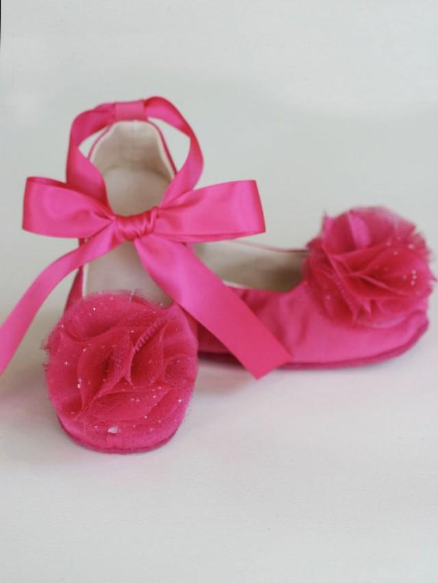 Satin Flower Girl Ballet Flat 23 Color - Fuchsia Satin Baby Shoe ...