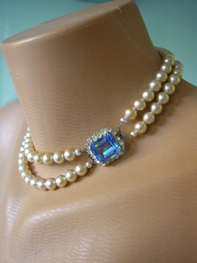 Vintage Light Sapphire And Pearl Choker Necklace #2376316 - Weddbook