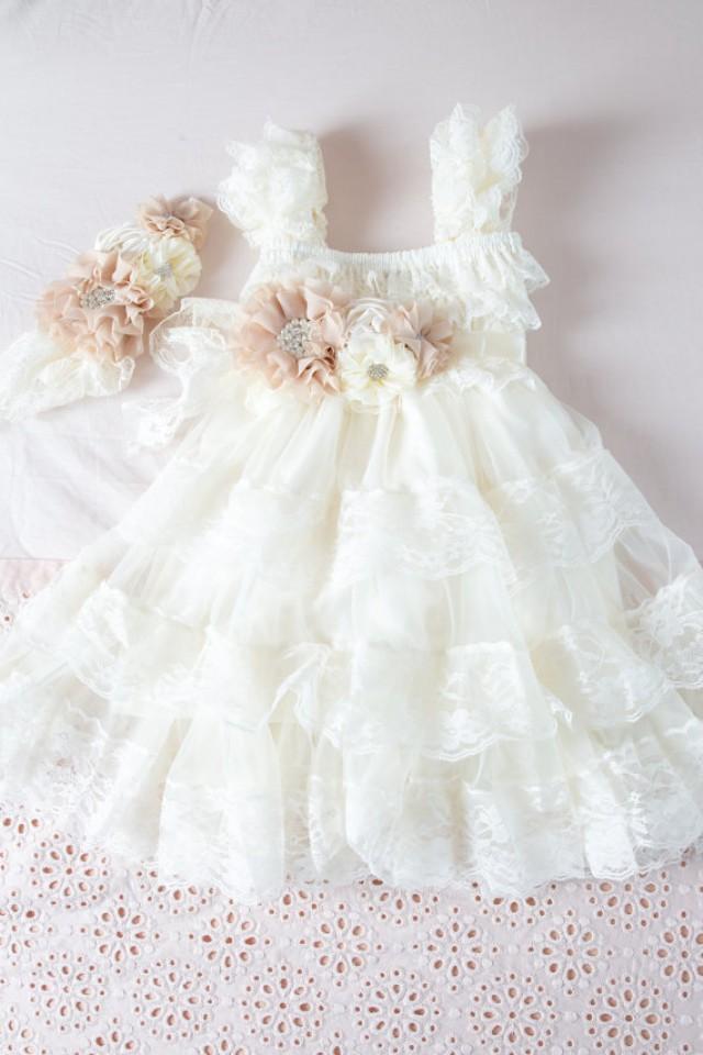 Ivory Flower Girl Dress -Ivory Lace Baby Doll Dress-Rustic Flower Girl ...