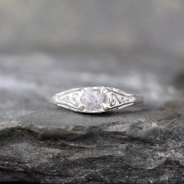 Antique Style Rough Diamond Engagement Ring - Raw Uncut Rough Diamond ...