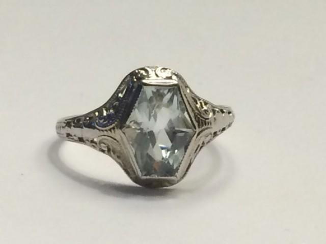 Vintage Aquamarine Ring In Filigree 10k White Gold Setting. 1.5+ Carat ...