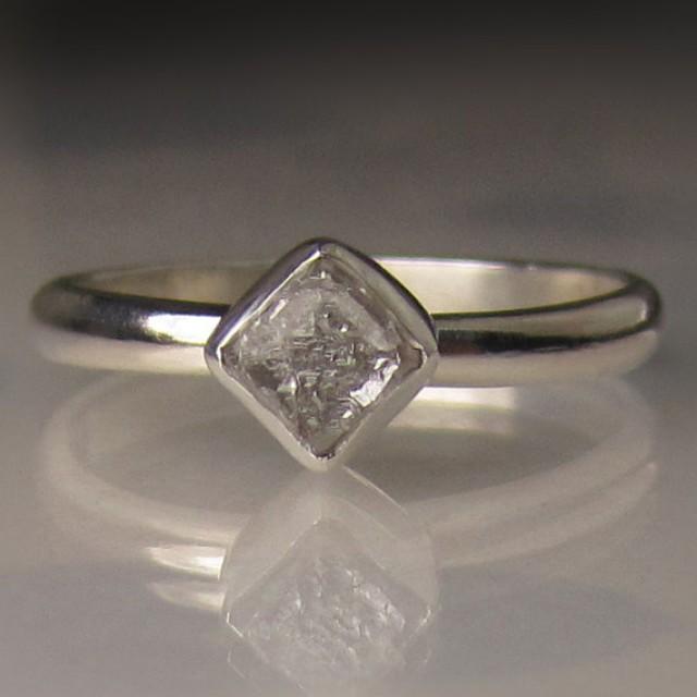 Raw Diamond Ring - Palladium Sterling Silver Engagement Ring - Rough ...