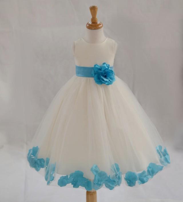 Ivory / Turquoise Blue (picture) Flower Girl Dress Pageant Wedding ...