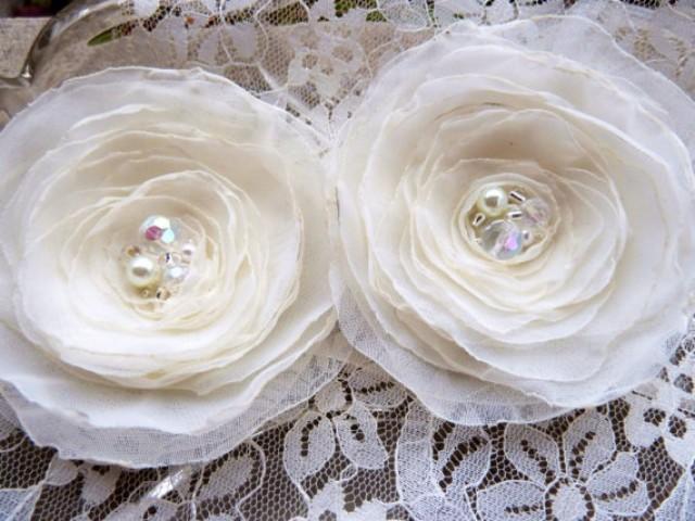 White Or Ivory Chiffon Wedding Flowers With Iridescent And Pearl ...