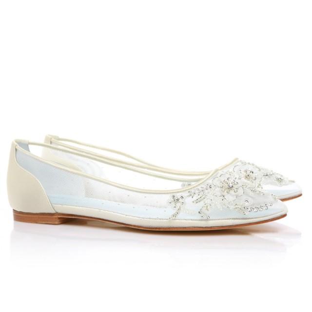 Beautiful Wedding Flats With Mesh And Flower Embroidery Beads Bridal ...
