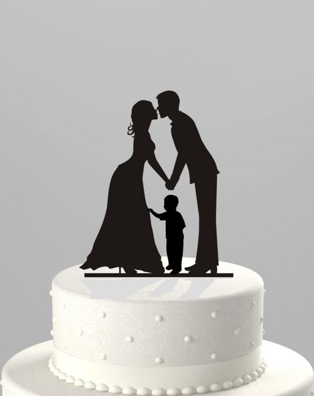 Wedding Cake Topper Silhouette Groom And Bride With Little Boy - Family ...