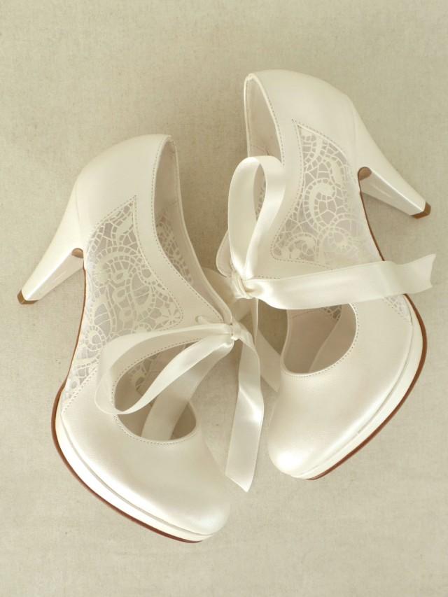 Wedding Shoes - Bridal Shoes With Ivory Lace And Satin Ribbons, 4