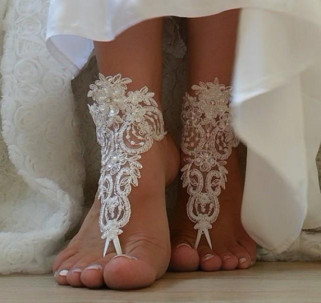 Free Ship Ivory Bridal Bangle, Sandals, Beach Wedding Barefoot Sandals ...