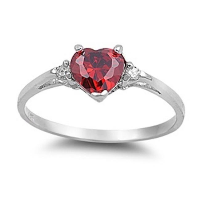 0.50 Carat Red Ruby Heart Shape Round Russian CZ 925 Sterling Silver ...