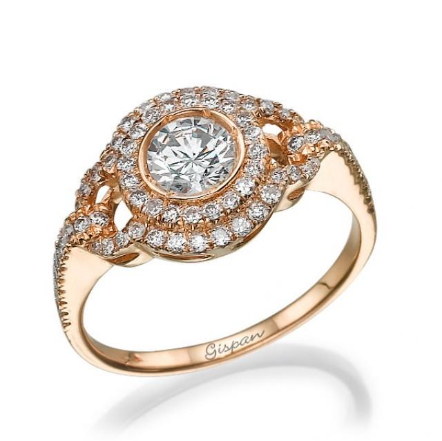 Engagement Ring Rose Gold Diamond Ring Vintage Ring Antique Ring Halo ...