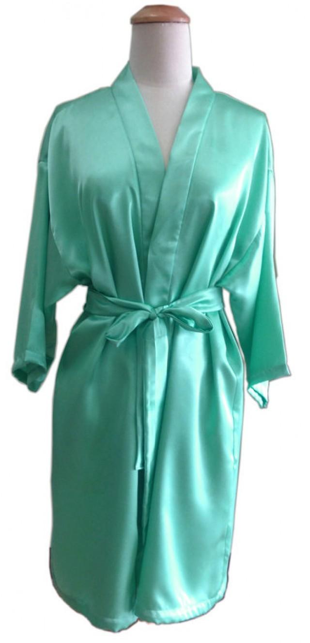 Green Turquoise Satin For Bride Kimono Robe Bridesmaids Robes Maid Of ...