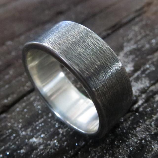 Mens Wedding Ring Oxidized Sterling Silver Unusual Subtle Texture ...
