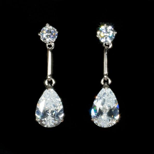 Sterling Silver Cubic Zirconia Crystal Drop Earrings,Bridal Earrings ...
