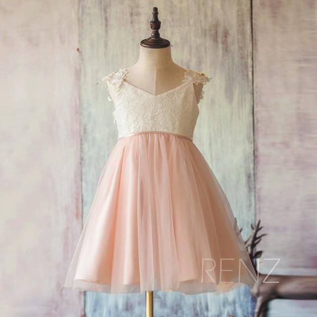 2015 Pink Junior Bridesmaid Dress, White And Blush Flower Girl Dress ...