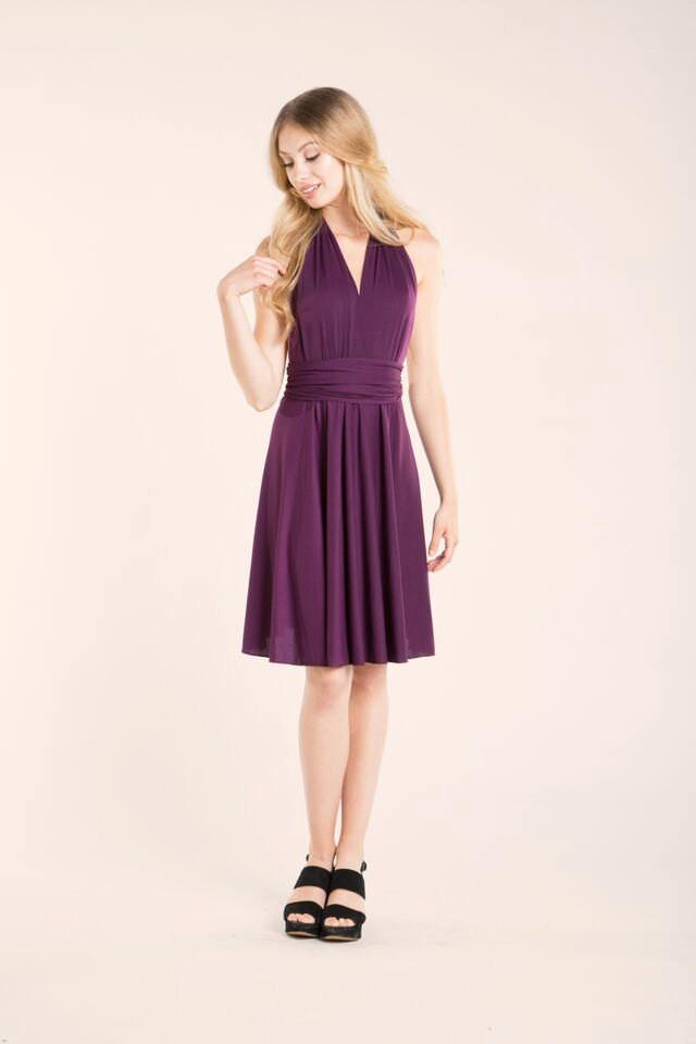Plum Short Purple Dress, Short Aubergine Dress, Bridesmaid Knee Length ...