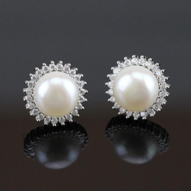 Bridal Pearl Earings,crystal Bridal Earrings Wedding,flower Pearl Stud ...