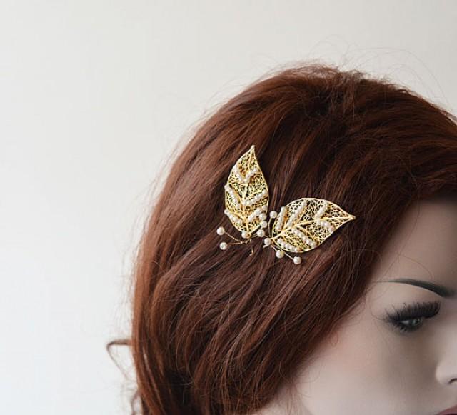 Gold Leaf Hair Pin, Wedding Hair Pins, Gold Leaf Bridal Hair Comb ...